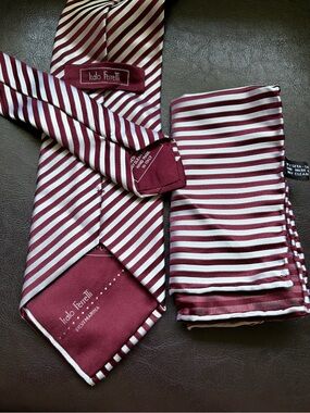 Italo Ferretti Burgundy & Silver Striped Silk Tie